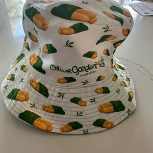 Olive Garden Logo Breadstick Bucket Hat - White with Green & Yellow Print
